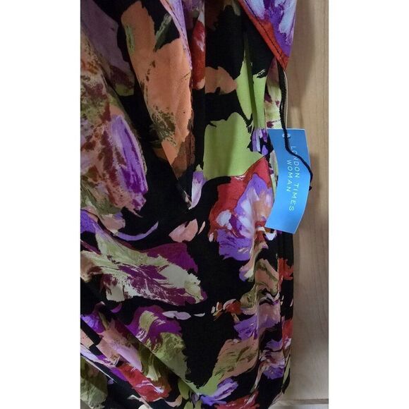 Floral multi color  Print V-Neck mock wrap Dress By London Times Woman 18W - Picture 3 of 7
